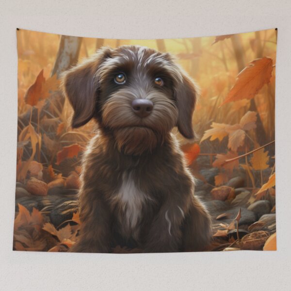 Item preview, Wirehaired Pointing Griffon Puppy in Autumn designed and sold by ZenEverAI.