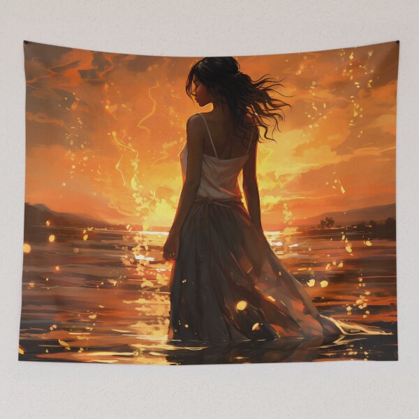 Item preview, Ephemeral Elegance: A Woman in a Flowing Dress Embracing the Sea designed and sold by oanaunciuleanu.