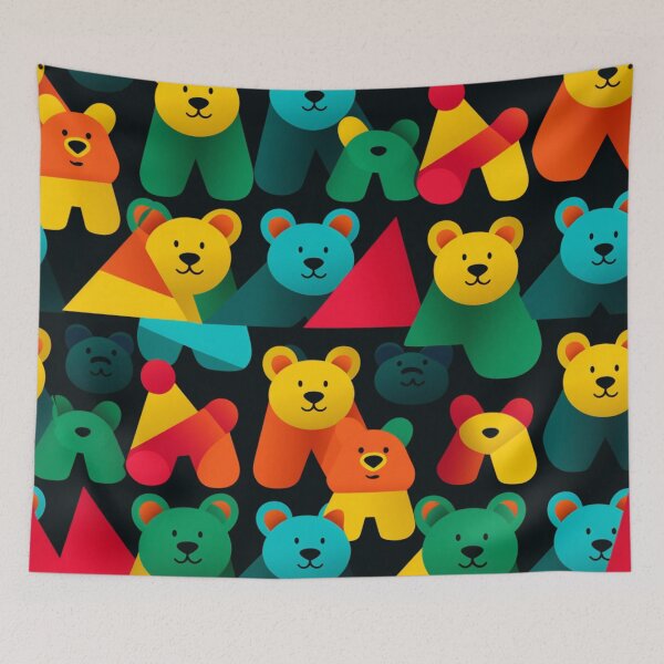 Item preview, Colorful fantasy pattern blue red green turquoise yellow black ornaments teddy workshop designed and sold by G-M-Designs.