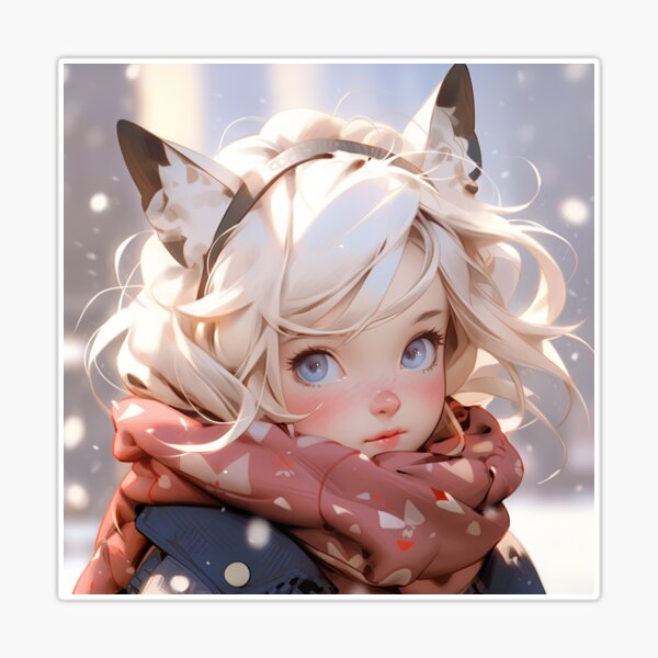 Cute Snowy Animal Ears Anime Girl | Sticker