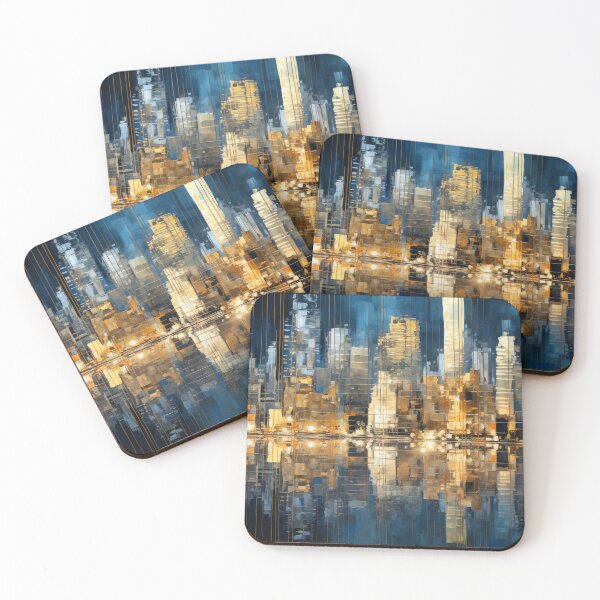 Item preview, Skyscrapers reflected in the lake abstract painting. designed and sold by MargaretWiktor.