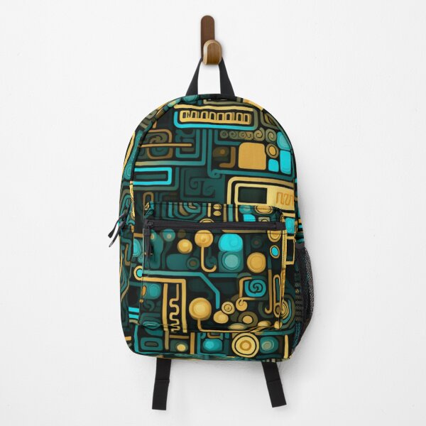 Item preview, Colorful fantasy pattern blue green turquoise yellow black ornaments circuit diagram, city map, designed and sold by G-M-Designs.