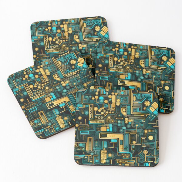Item preview, Colorful fantasy pattern blue green turquoise yellow black ornaments circuit diagram, city map, designed and sold by G-M-Designs.