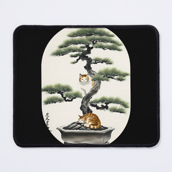 Item preview, Cat bonsai - Peaceful Bonsai Cat in Japanese Style - Simple Round Corner Rectangle Frame designed and sold by Mechanical-Artt.