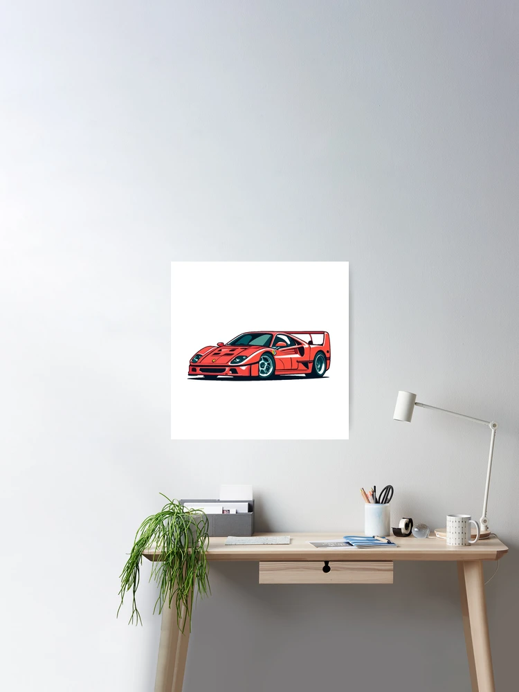Ferrari F40 white modern style poster desings minimalistic home decor ideas  gift idea for kids