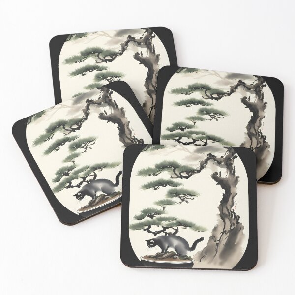 Item preview, Cat bonsai - Kitty and Bonsai Tree Art - Simple Round Corner Rectangle Frame designed and sold by Mechanical-Artt.