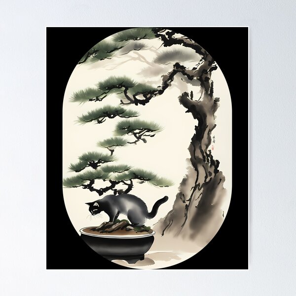 Item preview, Cat bonsai - Kitty and Bonsai Tree Art - Simple Round Corner Rectangle Frame designed and sold by Mechanical-Artt.
