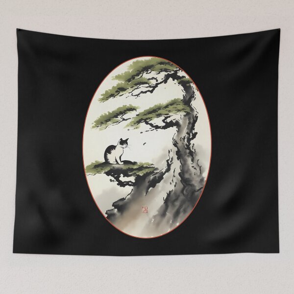 Item preview, Cat bonsai - Bonsai Kitty Zen Garden - Oval Frame with Red Border designed and sold by Mechanical-Artt.