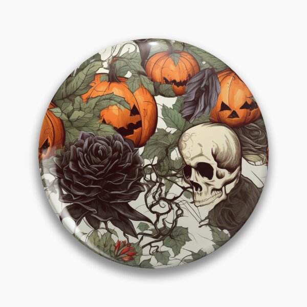 Item preview, Vintage Halloween Skulls, pumpkin and black rose pattern designed and sold by Vindbult.