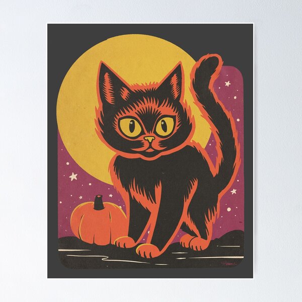 Vintage Halloween Cat and Moon