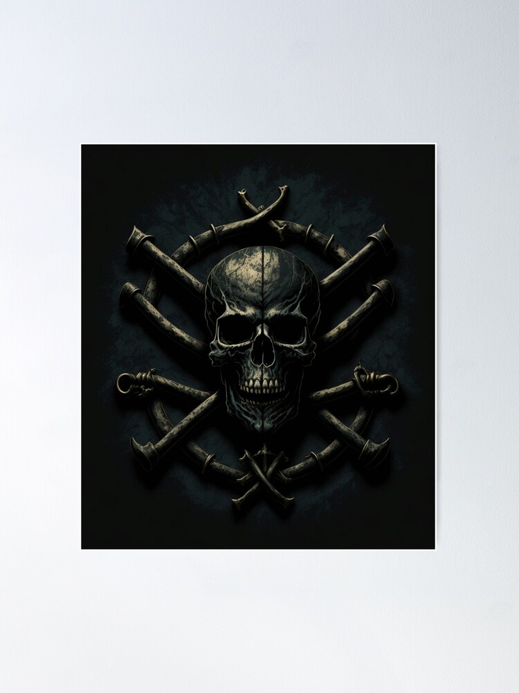 Pirate flag. Skull and bones on black ribbon. element of death.: Graphic  #149025277