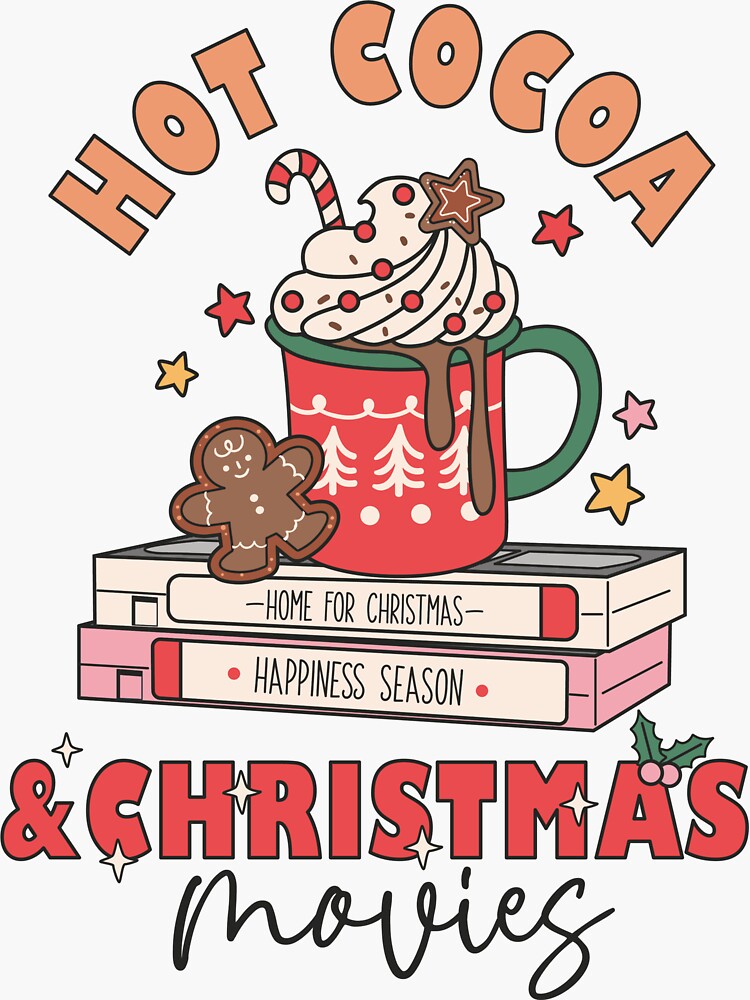 Hot cocoa & christmas movies! - cute retro vintage christmas print Sticker  for Sale by Neehovv