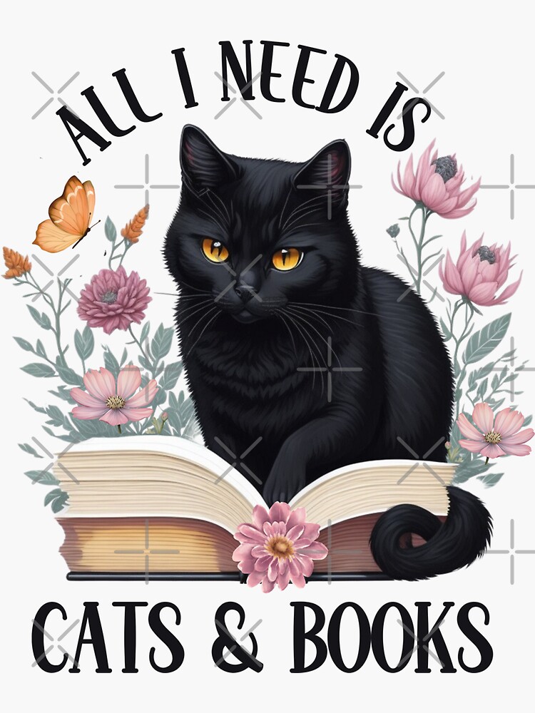 Black Cat Books Kiss-cut Stickers, Black Cat Stickers, Book and Cat Lover  Stickers, Black Cat Vinyl Stickers 