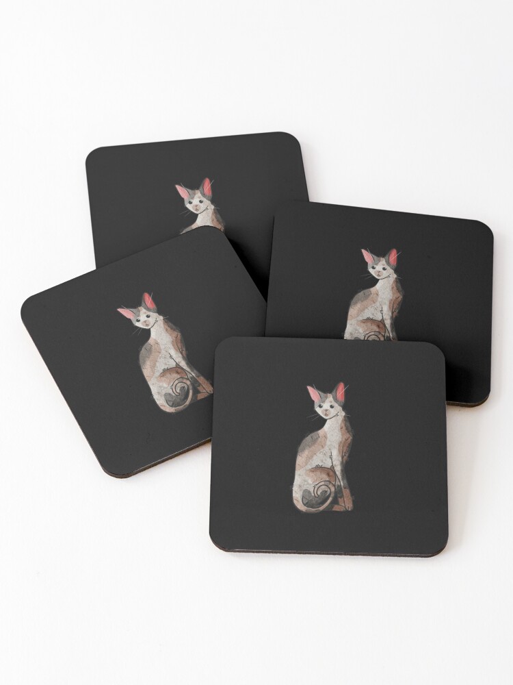 Coasters (Set of 4), Calico Cornish Rex Cat - Watercolor - Cat lovers gifts designed and sold by FelineEmporium
