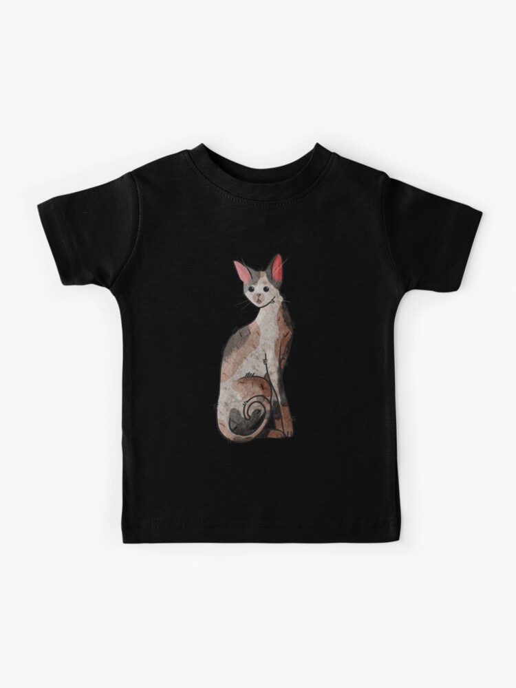 Thumbnail 1 of 2, Kids T-Shirt, Calico Cornish Rex Cat - Watercolor - Cat lovers gifts designed and sold by FelineEmporium.