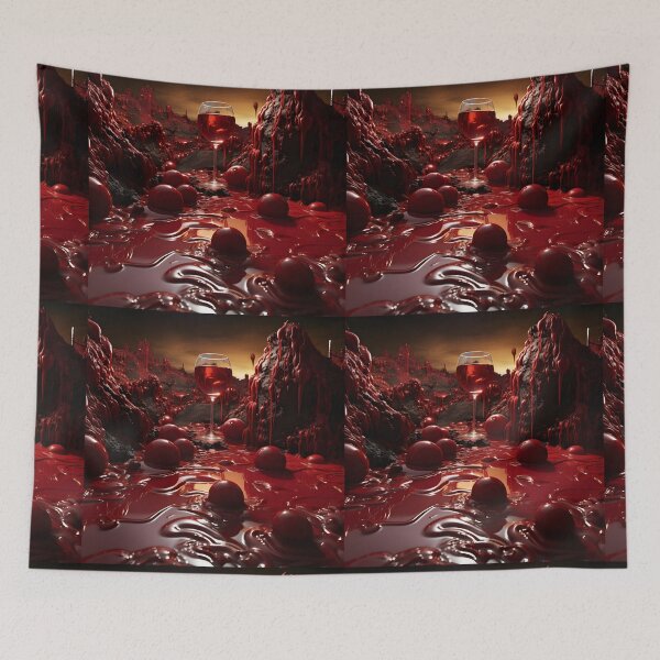 Item preview, Surreal apocalypse art of a haunting landscape in the style of the red wine flood in Portugal designed and sold by AI-Only Creations.