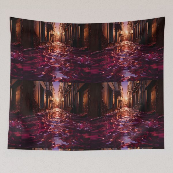Item preview, A captivating virtual reality image of a street covered in red wine in the style of the red wine flood in Portugal designed and sold by AI-Only Creations.