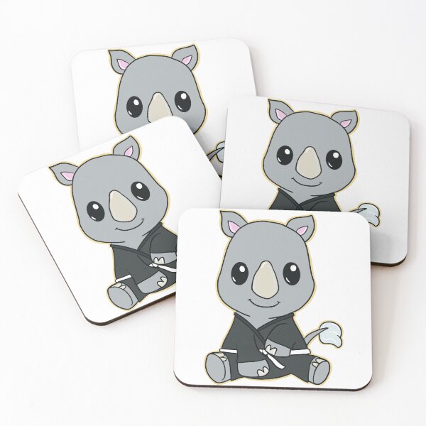 Item preview, Adorable Baby rhino cartoon JiuJitsu white belt designed and sold by ArtistryByColls.