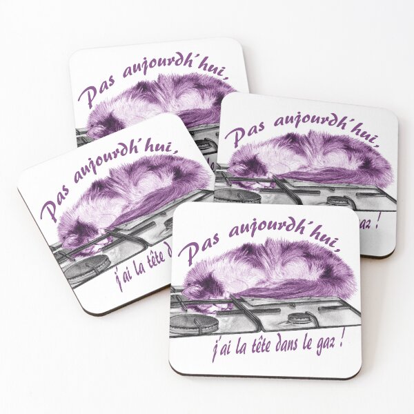 Item preview, Tricolor cat, head in the gas - graphite and purple color version, text in French designed and sold by SylvieG18.