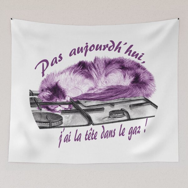 Item preview, Tricolor cat, head in the gas - graphite and purple color version, text in French designed and sold by SylvieG18.