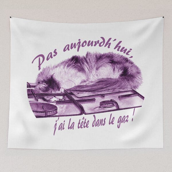 Item preview, Tricolor cat, head in the gas - purple colorized version, text in French designed and sold by SylvieG18.