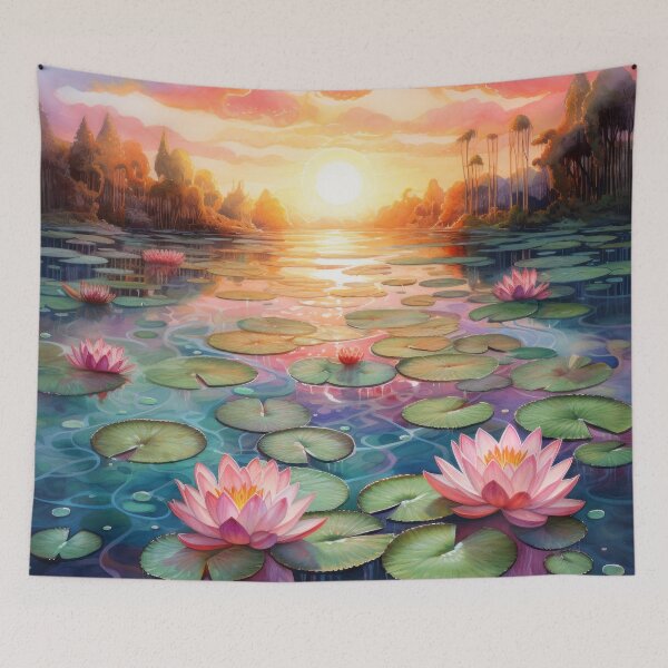 Item preview, Puesta de sol en un relajante estanque con hermosos nenúfares designed and sold by Extraordinarym.