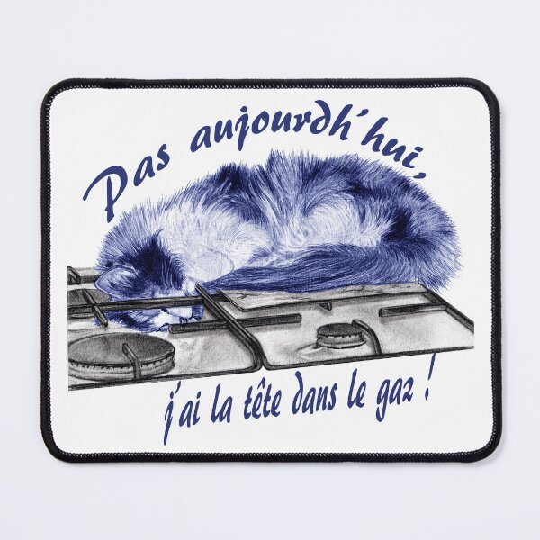 Item preview, Tricolor cat, head in the gas - graphite and blue color version, text in French designed and sold by SylvieG18.