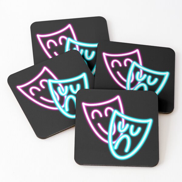 Item preview, Neon Theater Comedy & Tragedy Masks Digital Design designed and sold by XtinaInStudio.