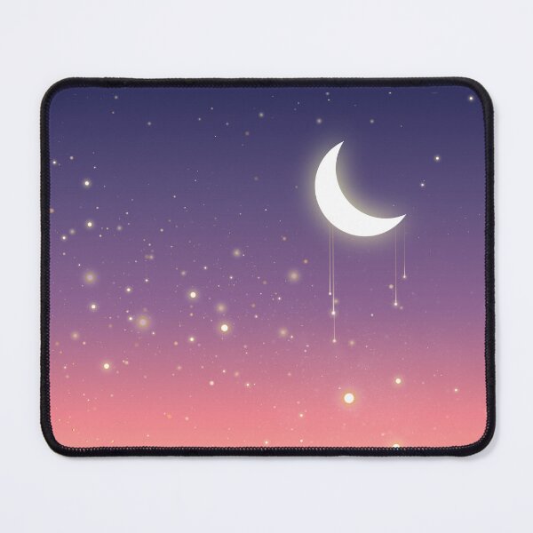 Item preview, Moon and star dust on a night sky gradient blue to peachy-coral designed and sold by Moody Moon.