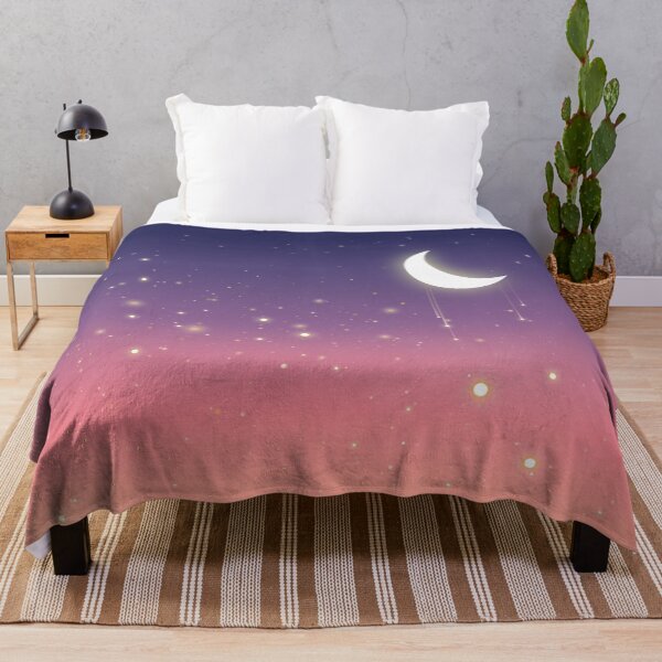 Item preview, Moon and star dust on a night sky gradient blue to peachy-coral  designed and sold by Moody Moon.