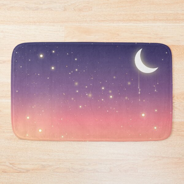 Item preview, Moon and star dust on a night sky gradient blue to peachy-coral  designed and sold by Moody Moon.