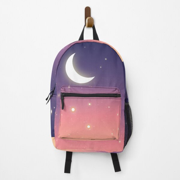 Item preview, Moon and star dust on a night sky gradient blue to peachy-coral designed and sold by Moody Moon.