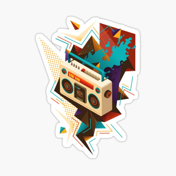 "Bust Out The Jams Retro 80s Boombox Splash" Sticker by BunnyThePainter