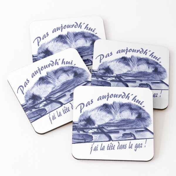 Item preview, Tricolor cat, head in the gas - blue colorized version, text in French designed and sold by SylvieG18.