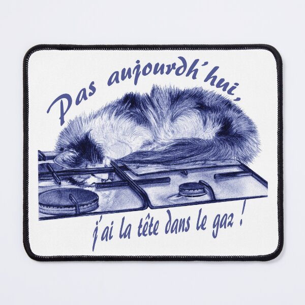Item preview, Tricolor cat, head in the gas - blue colorized version, text in French designed and sold by SylvieG18.