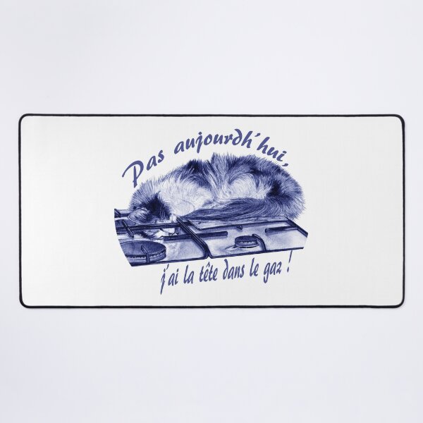 Item preview, Tricolor cat, head in the gas - blue colorized version, text in French designed and sold by SylvieG18.