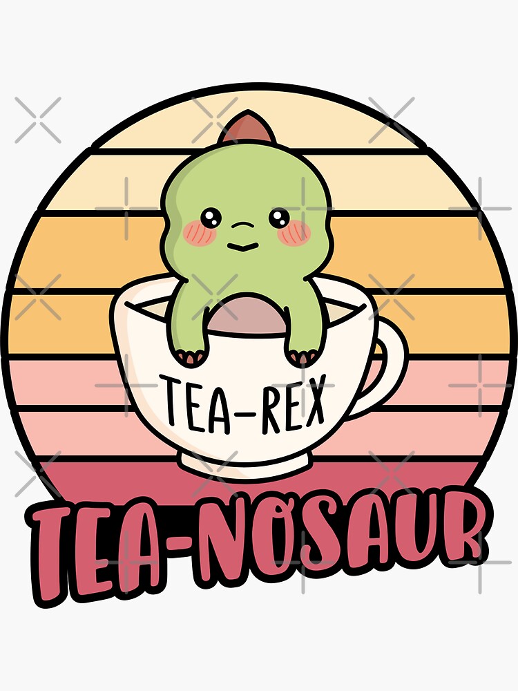 Tea-Rex -Funny Tea drinking Dinosaur T-Rex Cute' Sticker