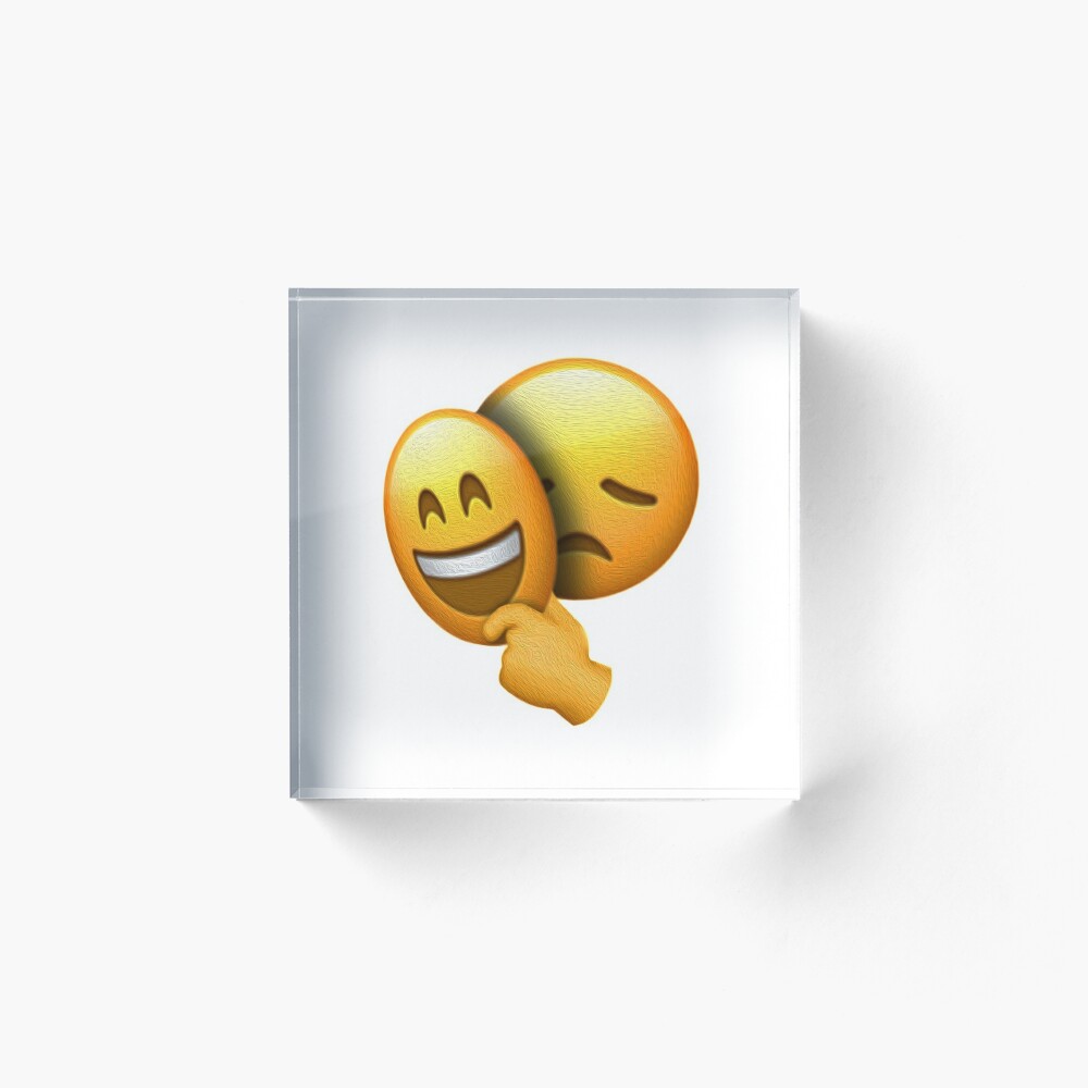 Emoji Sad Face Under Happy Mask Acrylic Block By Hyperdeath Redbubble