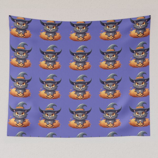 Item preview, Gorgeous black kitten in a Halloween hat with a gorgeous pumpkin. designed and sold by Natalia-Vlad.