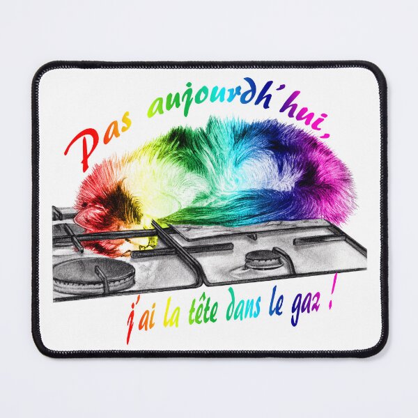 Item preview, Tricolor cat, head in the gas - graphite and rainbow colorized version 1, text in French designed and sold by SylvieG18.