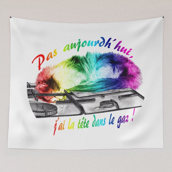 Item preview, Tricolor cat, head in the gas - graphite and rainbow colorized version 1, text in French designed and sold by SylvieG18.
