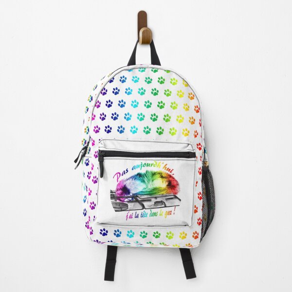 Item preview, Tricolor cat, head in the gas - graphite and rainbow colorized version 2, text in French designed and sold by SylvieG18.