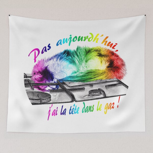 Item preview, Tricolor cat, head in the gas - graphite and rainbow colorized version 2, text in French designed and sold by SylvieG18.