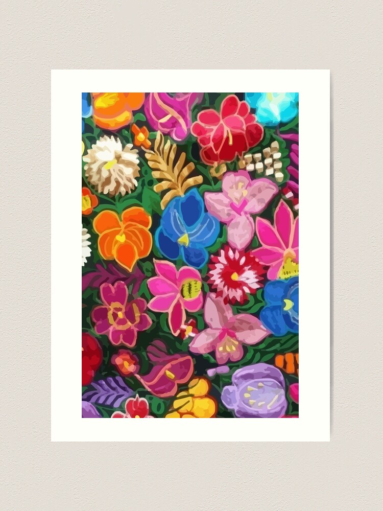 Mexican Folk Art Whimsical Flowers Painting Art Print by Prisarts