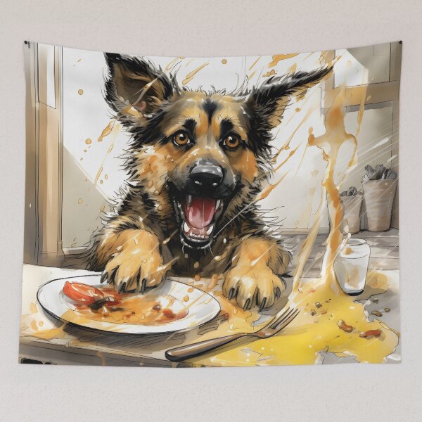 Item preview, German Shepherd Messy Dinner designed and sold by ARTficiallyAnon.