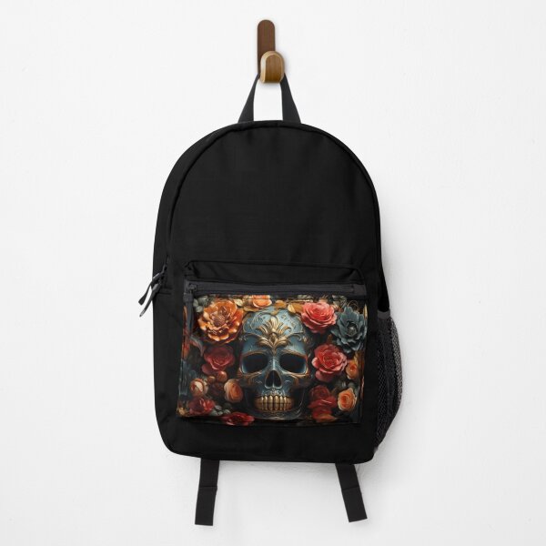 Item preview, Skulls and Flowers - Blue-gold filigree skull with colored flowers designed and sold by DigitlEmporium.