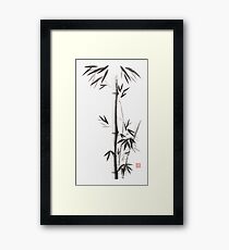 Bamboo stalks with leaves Japanese Zen Sumi ink painting on white rice paper art print Framed Print