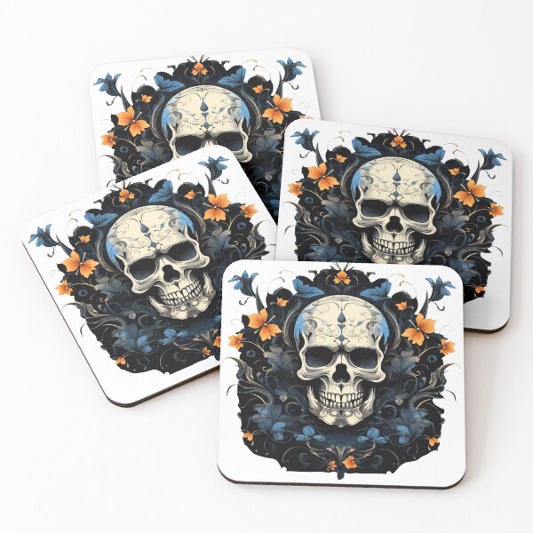 Item preview, White floating skull blue flowers no background designed and sold by DigitlEmporium.