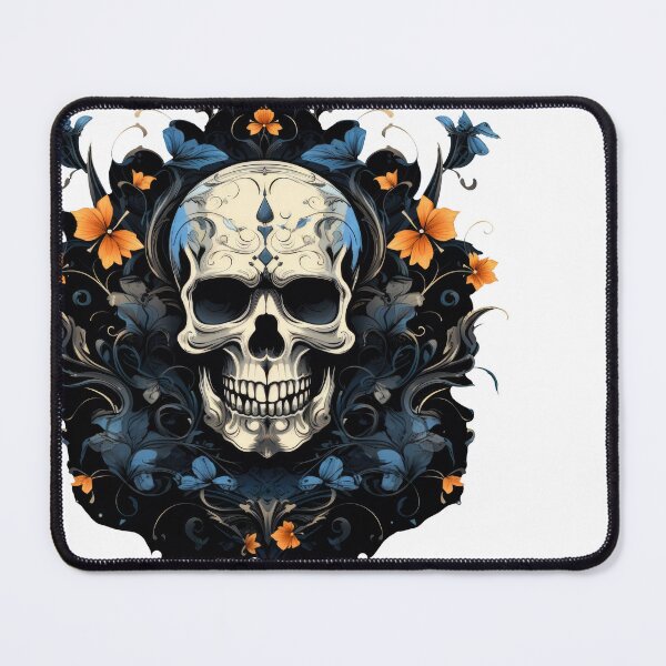 Item preview, White floating skull blue flowers no background designed and sold by DigitlEmporium.