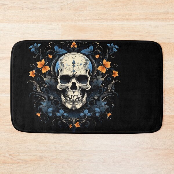 Item preview, White floating skull blue flowers no background designed and sold by DigitlEmporium.
